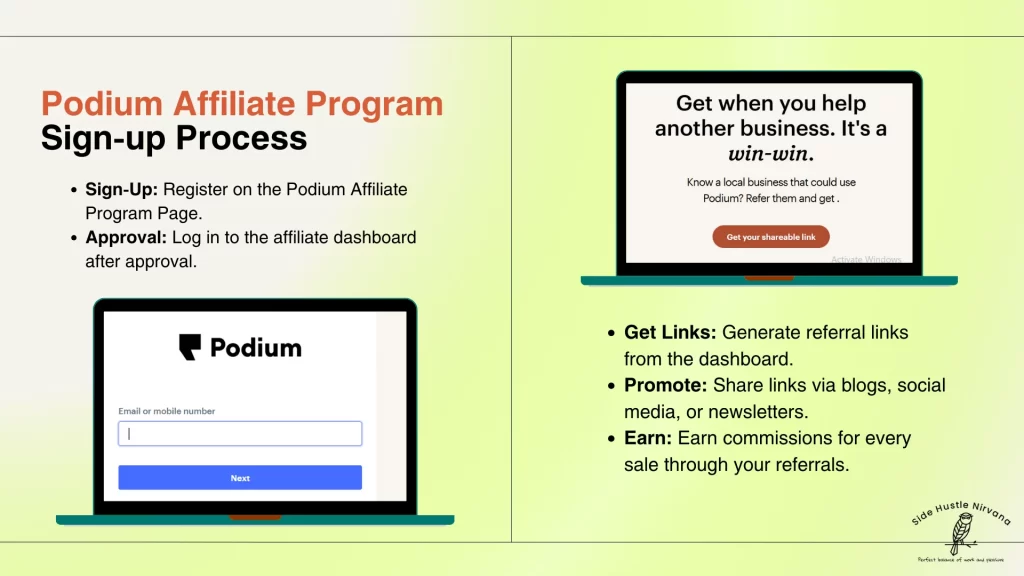 Podium Affiliate Program Sign-up Process