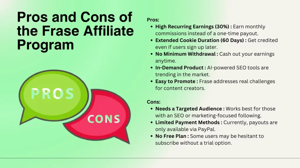 Pros and Cons of the Frase Affiliate Program